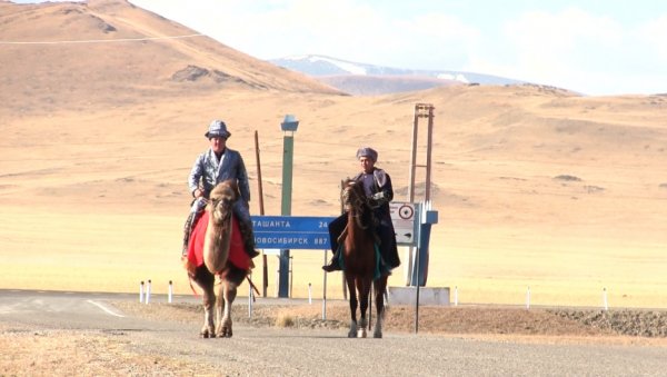 Жители Алтая поехали на выборы на верблюдах