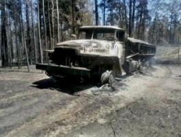 Во время тушения масштабного лесного пожара в Угловском районе сгорел Урал